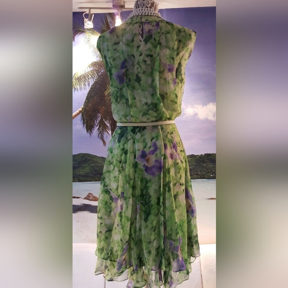 $5,900 NEW OSCAR DE LA RENTA ADOREABLE SILK GREEN IRISES RUNWAY DRESS US 8, 16 - Picture 12 of 16